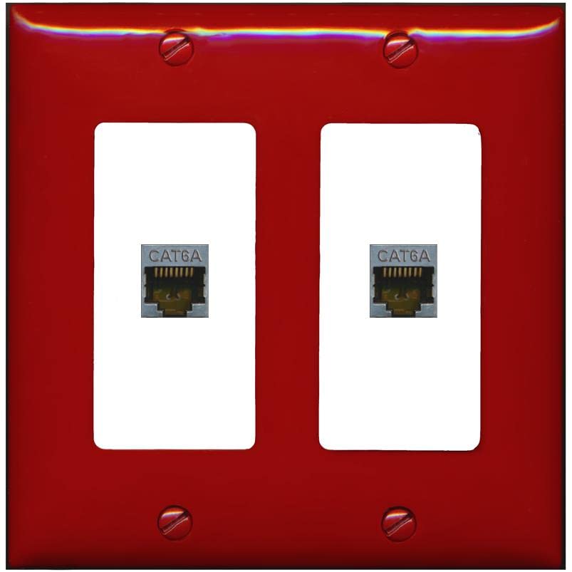 RiteAV 2 Port Cat6A Wall Plate - 2 Gang [Red/White]