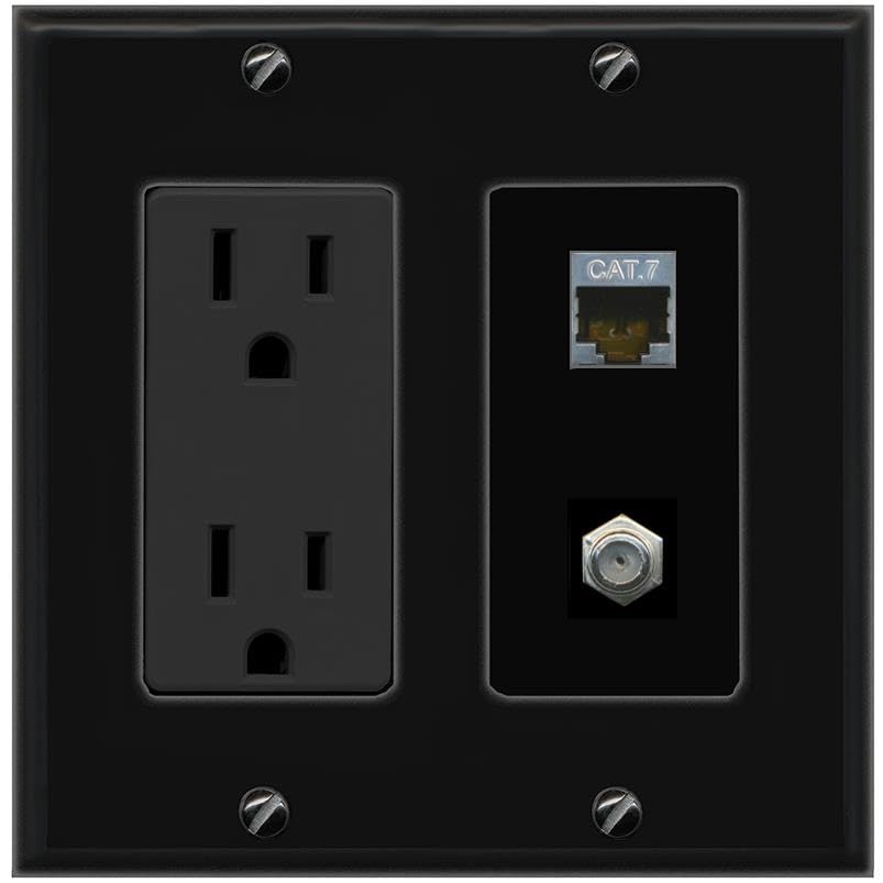 RiteAV Coax and Cat7 Wall Plate - Outlet [Black/Black]