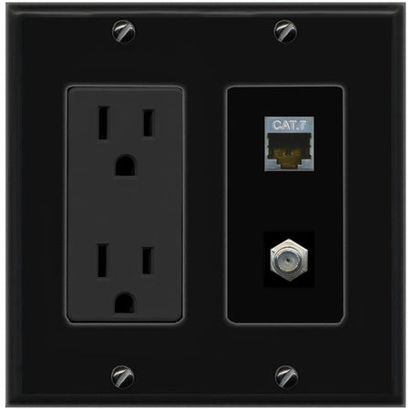 RiteAV Coax and Cat7 Wall Plate - Outlet [Black/Black]