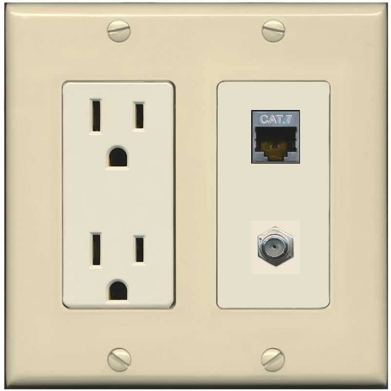 RiteAV Coax and Cat7 Wall Plate - Outlet [Ivory/Light-Almond]