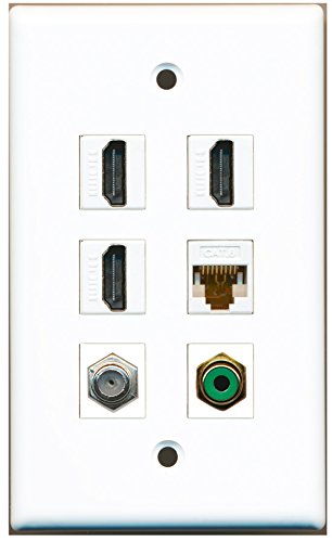 RiteAV - 3 HDMI 1 Port RCA Green 1 Port Coax Cable TV- F-Type 1 Port Cat6 Ethernet White Wall Plate