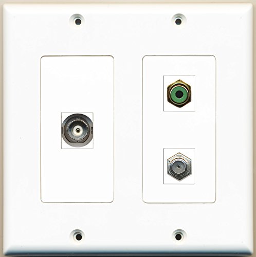 RiteAV - 1 Port RCA Green 1 Port Coax Cable TV- F-Type 1 Port BNC - 2 Gang Wall Plate
