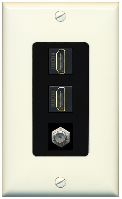 COAX 2 HDMI Wall Plate-1 Gang Light-Almond/Black
