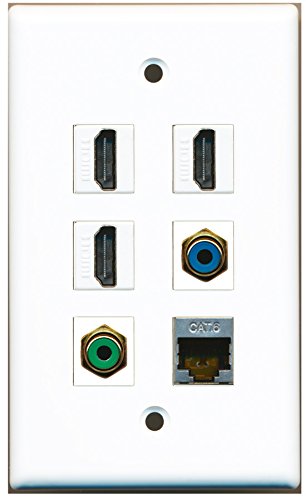 RiteAV - 3 HDMI 1 Port RCA Green 1 Port RCA Blue 1 Port Shielded Cat6 Ethernet Wall Plate