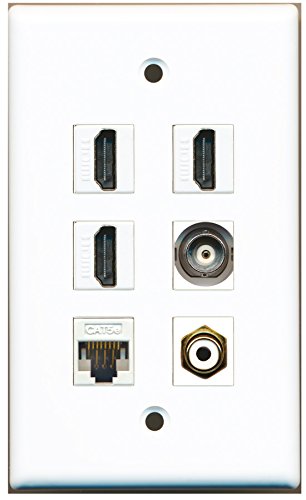 RiteAV - 3 HDMI 1 Port RCA White 1 Port BNC 1 Port Cat5e Ethernet White Wall Plate