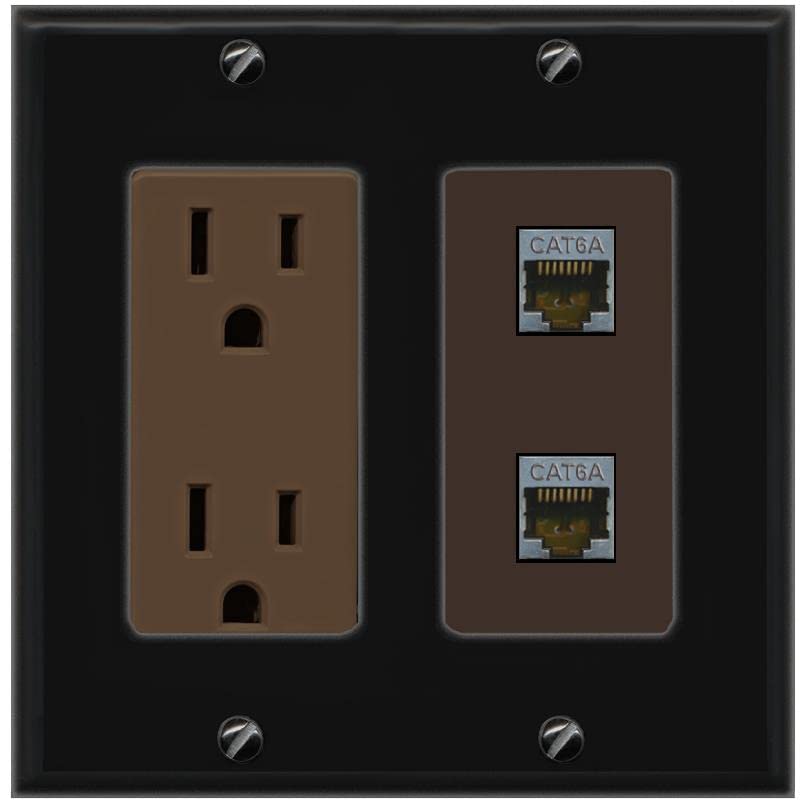 RiteAV 2 Port Cat6A Wall Plate - Outlet [Black/Brown]