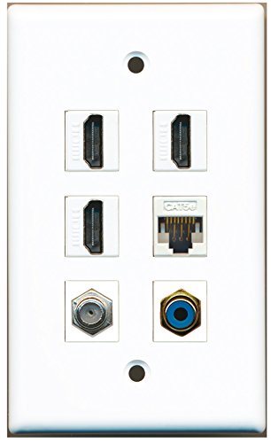 RiteAV - 3 HDMI 1 Port RCA Blue 1 Port Coax Cable TV- F-Type 1 Port Cat5e Ethernet White Wall Plate