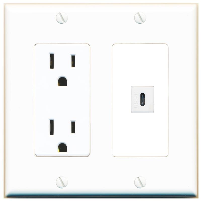 RiteAV USBC Wall Plate - Outlet [White/White]