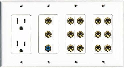 RiteAV - (4 Gang 15A Power Outlet RCA Blue 14 Banana Wall Plate White