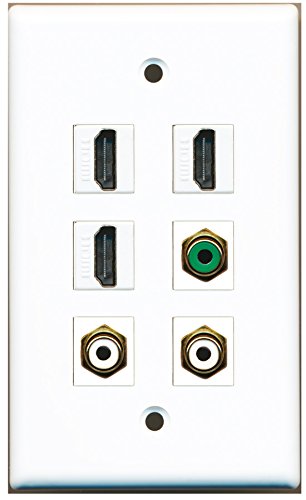 RiteAV - 3 HDMI 2 Port RCA White 1 Port RCA Green Wall Plate