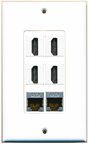 RiteAV 4 Port HDMI 2 Port Shielded Cat6 Ethernet Wall Plate OVERSIZED
