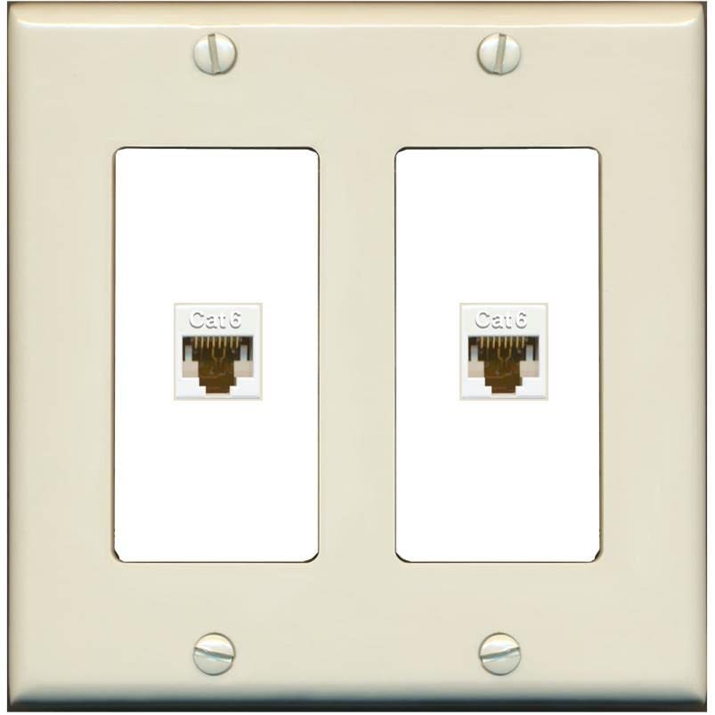 RiteAV 2 Port Cat6 Ethernet Wall Plate - 2 Gang [Light-Almond/White]