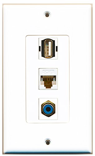 RiteAV 1 Port RCA Blue 1 Port USB A-A 1 Port Cat6 Ethernet White Wall Plate OVERSIZED