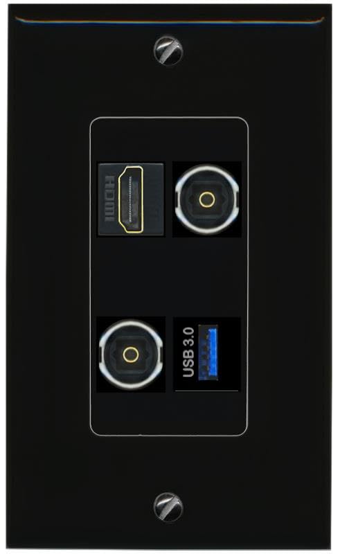 RiteAV HDMI 2 TOSLINK USB-3 Wall Plate Decorative [Black]