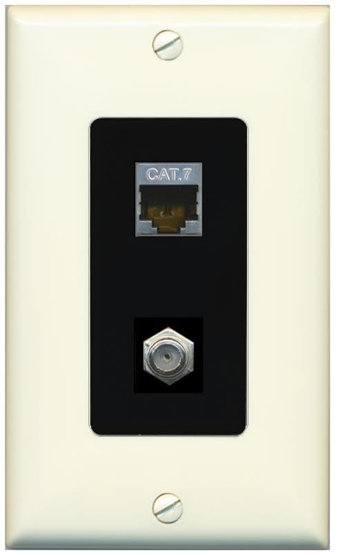 RiteAV Coax and Cat7 Wall Plate - 1 Gang [Light-Almond/Black]