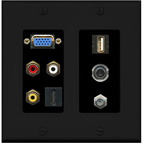 RiteAV - (2 Gang SVGA Composite 3.5mm USB A-A HDMI Black Coax Black Wall Plate Black