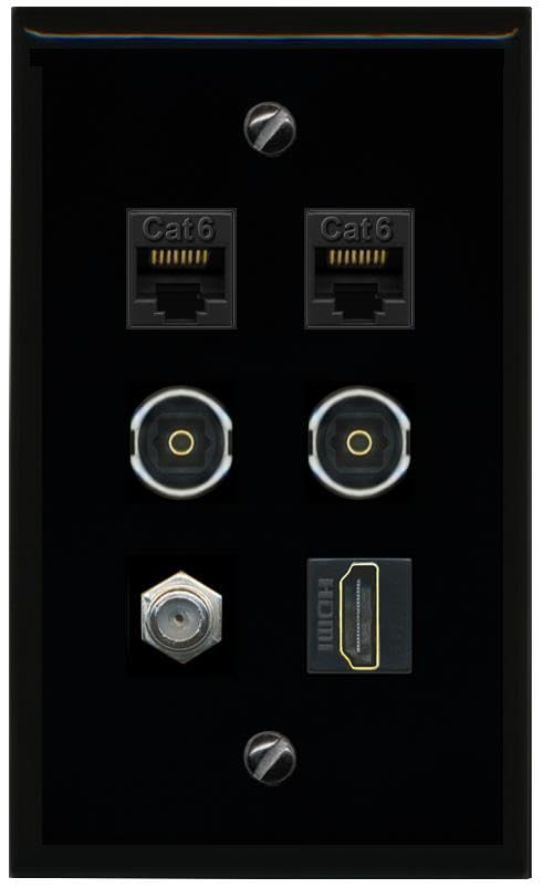 RiteAV 2 CAT6 Coax HDMI 2 TOSLINK Flat/Solid Wall Plate [Black]