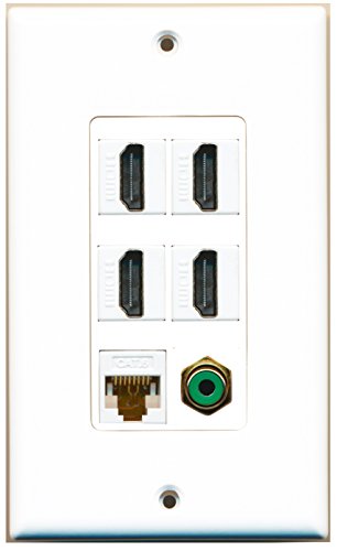 RiteAV 4 Port HDMI 1 RCA Green 1 Cat6 Ethernet White Wall Plate OVERSIZED