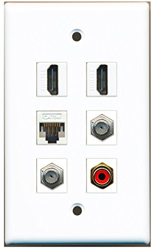 RiteAV - 2 HDMI 1 Port RCA Red 2 Port Coax Cable TV- F-Type 1 Port Cat5e Ethernet White Wall Plate