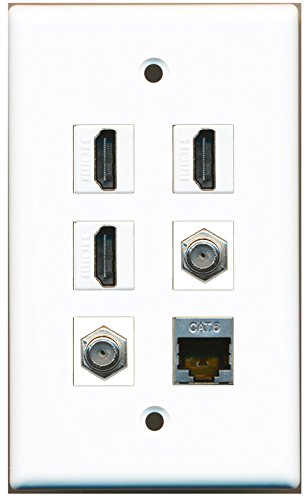 RiteAV - 3 HDMI 2 Port Coax Cable TV- F-Type 1 Port Shielded Cat6 Ethernet Wall Plate