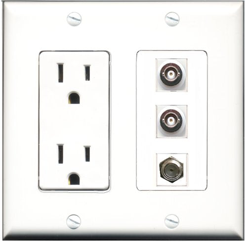 RiteAV - 15 Amp Power Outlet 1 Port Coax 2 Port BNC Decorative Wall Plate
