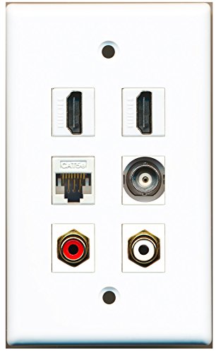 RiteAV - 2 HDMI 1 Port RCA Red 1 Port RCA White 1 Port BNC 1 Port Cat5e Ethernet White Wall Plate