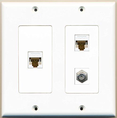 RiteAV - 1 Port Coax Cable TV- F-Type 2 Port Cat6 Ethernet White - 2 Gang Wall Plate