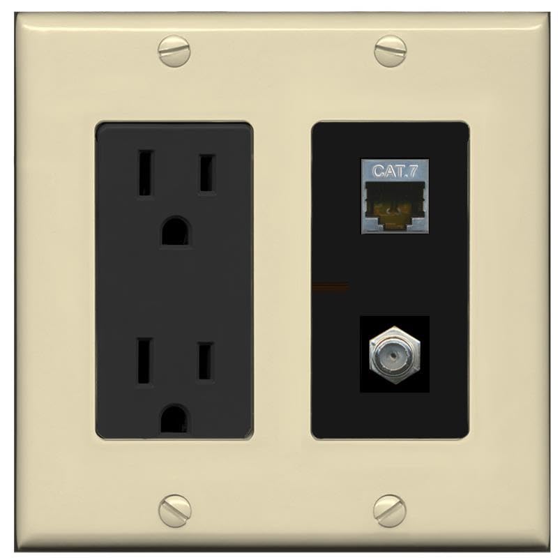 RiteAV Coax and Cat7 Wall Plate - Outlet [Ivory/Black]
