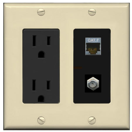 RiteAV Coax and Cat7 Wall Plate - Outlet [Ivory/Black]