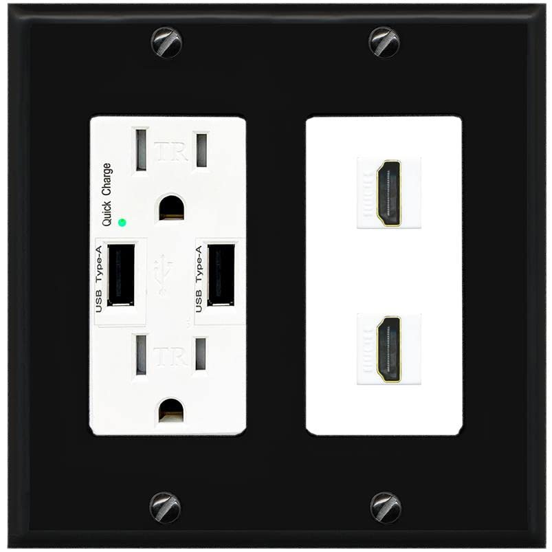 RiteAV HDMI Wall Plate 2 Port - USB Charger [Black/White]