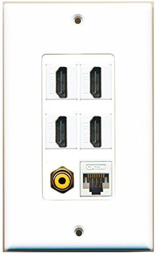 RiteAV 4 Port HDMI 1 RCA Yellow 1 Cat5e Ethernet White Wall Plate OVERSIZED