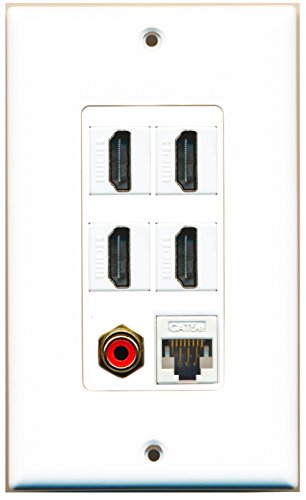 RiteAV 4 Port HDMI 1 RCA Red 1 Cat5e Ethernet White Wall Plate OVERSIZED