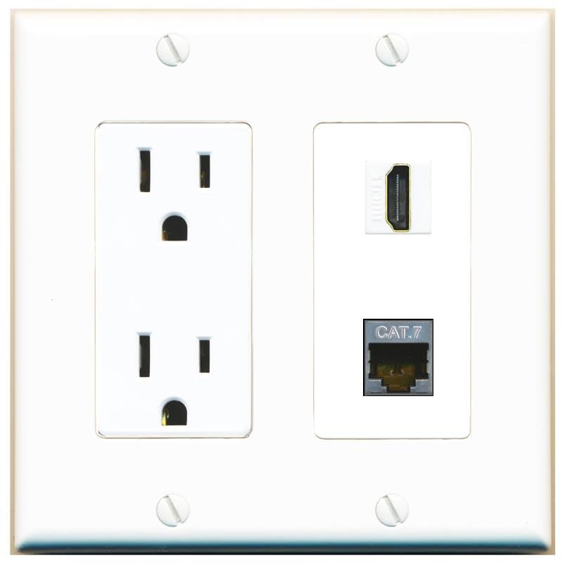 RiteAV HDMI and Cat7 Wall Plate - Outlet [White/White]