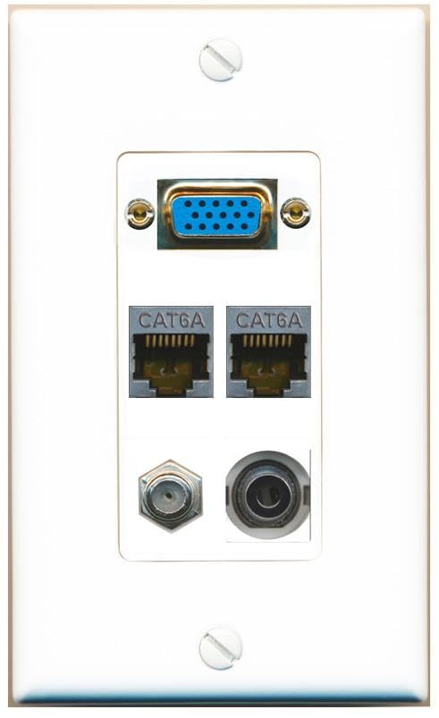 RiteAV SVGA + 3.5mm 2 CAT6A COAX Wall Plate [White]