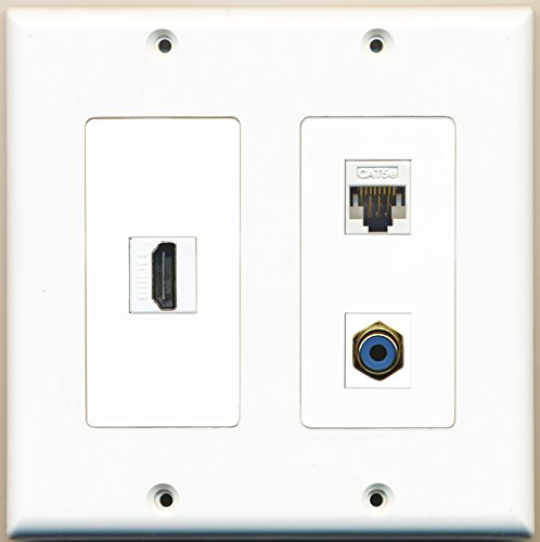 RiteAV - 1 Port HDMI 1 Port RCA Blue 1 Port Cat5e Ethernet White - 2 Gang Wall Plate