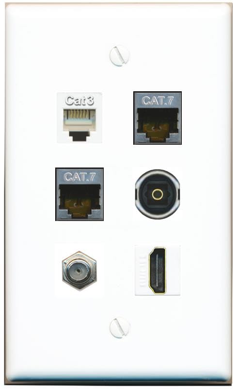 RiteAV 2 CAT7 Coax HDMI Phone TOSLINK Flat/Solid Wall Plate [White]