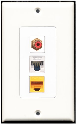 RiteAV 1 Port RCA Red 1 Cat5e Ethernet White 1 Cat5e Ethernet Yellow Wall Plate OVERSIZED