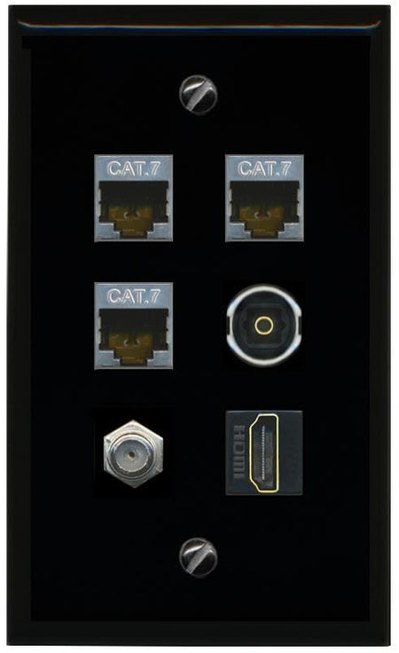 RiteAV 3 CAT7 COAX HDMI TOSLINK Flat/Solid Wall Plate [Black]