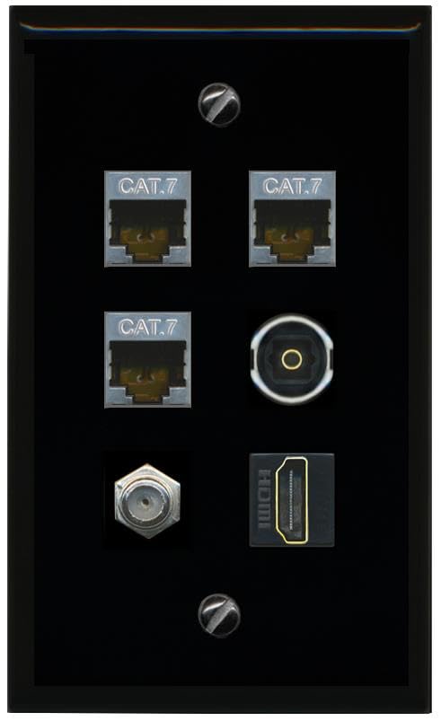 RiteAV 3 CAT7 COAX HDMI TOSLINK Flat/Solid Wall Plate [Black]