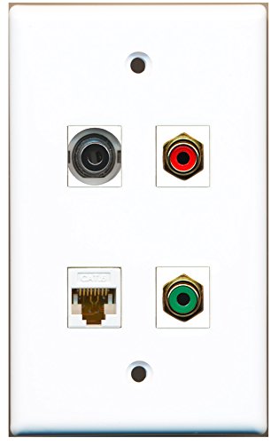 RiteAV - 1 Port RCA Red 1 Port RCA Green 1 Port 3.5mm 1 Port Cat6 Ethernet White Wall Plate