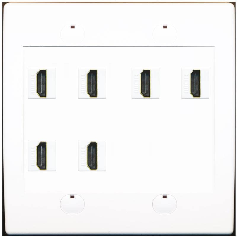 RiteAV HDMI Wall Plate 6 Port - Flat 2 Gang [White/White]