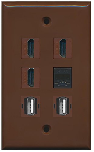 RiteAV - 3 HDMI 2 Port USB A-A 1 Port Cat5e Ethernet Wall Plate - Brown