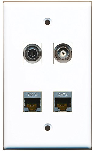 RiteAV - 2 Port Shielded Cat6 Ethernet 1 Port 3.5mm 1 Port BNC Wall Plate