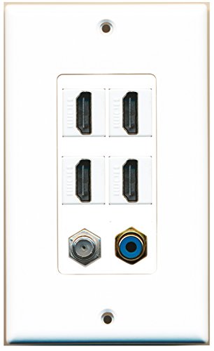 RiteAV 4 Port HDMI 1 RCA Blue 1 Coax Cable TV- F-Type Wall Plate OVERSIZED