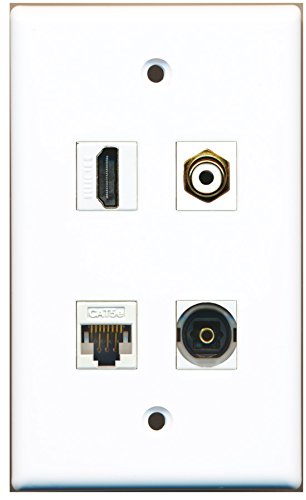 RiteAV - 1 Port HDMI 1 Port RCA White 1 Port Toslink 1 Port Cat5e Ethernet White Wall Plate
