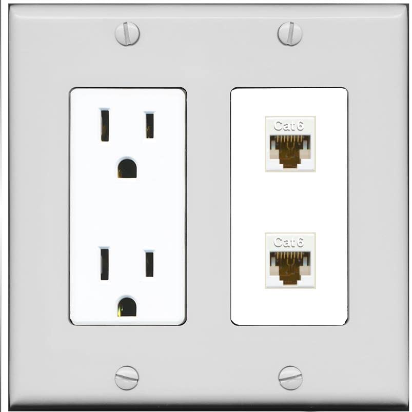 RiteAV 2 Port Cat6 Ethernet Wall Plate - Outlet [Gray/White]