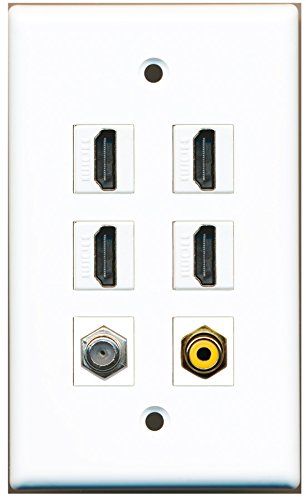 RiteAV - 4 HDMI 1 Port RCA Yellow 1 Port Coax Cable TV- F-Type Wall Plate