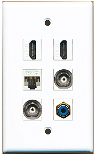 RiteAV - 2 HDMI 1 Port RCA Blue 2 Port BNC 1 Port Cat5e Ethernet White Wall Plate