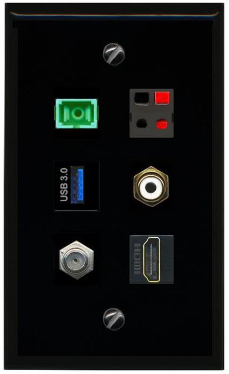 RiteAV COAX HDMI RCA WHITE SC APC Simplex Fiber SPEAKER USB 3 Flat/Solid Wall Plate [Black]
