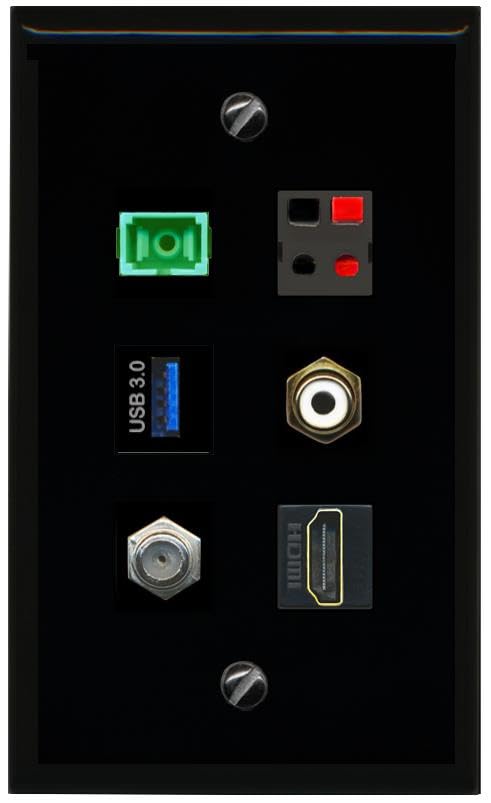 RiteAV COAX HDMI RCA WHITE SC APC Simplex Fiber SPEAKER USB 3 Flat/Solid Wall Plate [Black]